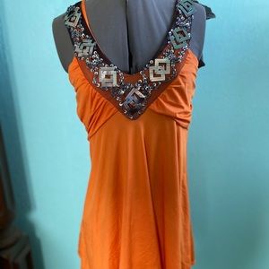 Long Tank Top with Blinged Out Neck